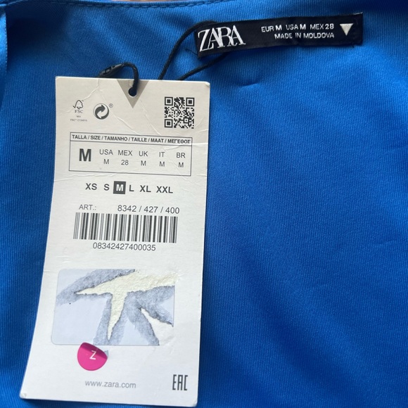 Zara Blue Ruffled Wrap Dress with Puff Sleeves - Picture 8 of 8